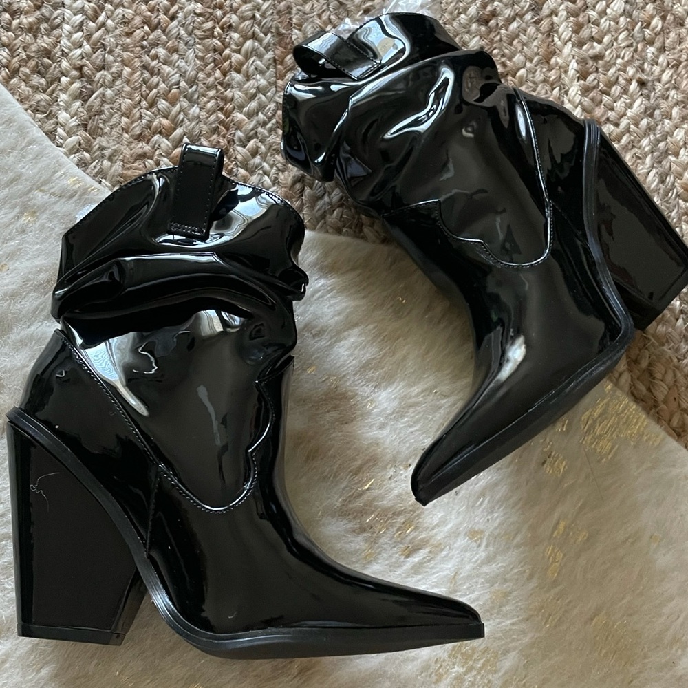 Stylish Black Patent Leather Ankle Boots